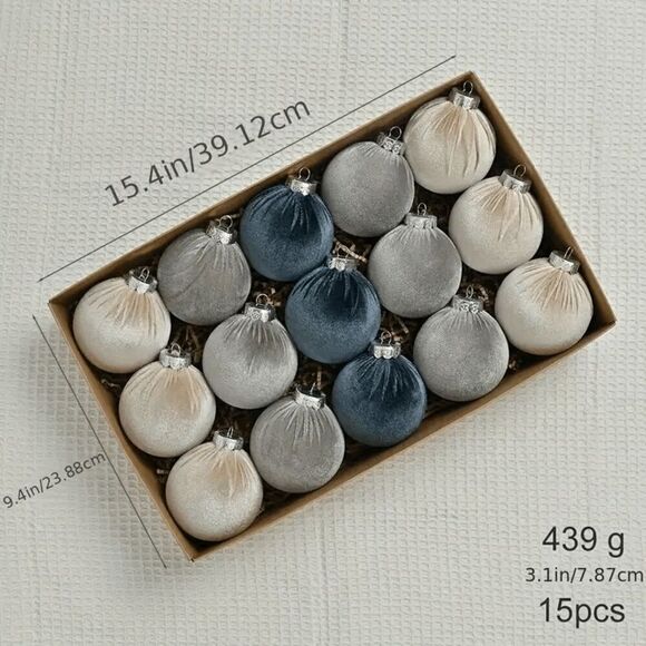 Brand New Luxe Velvet Christmas Ornaments 15 Pcs Blue Flocked Balls Shatterproof - Picture 5 of 5